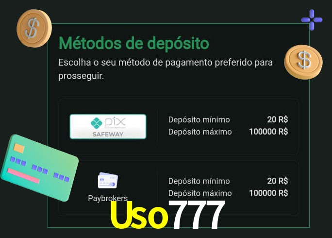 O cassino Uso777 oferece uma grande variedade de métodos de pagamento